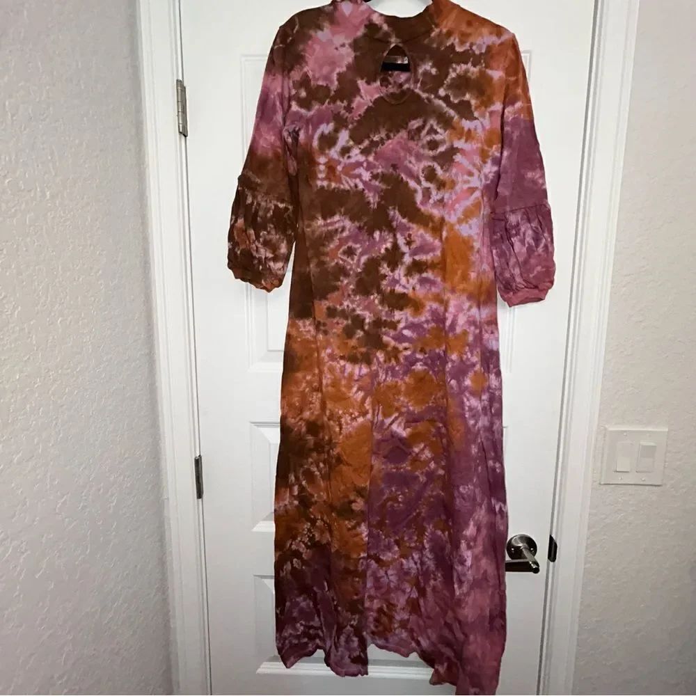 Tie Thai Tie Dye Long Sleeve A-Line Maxi Dress